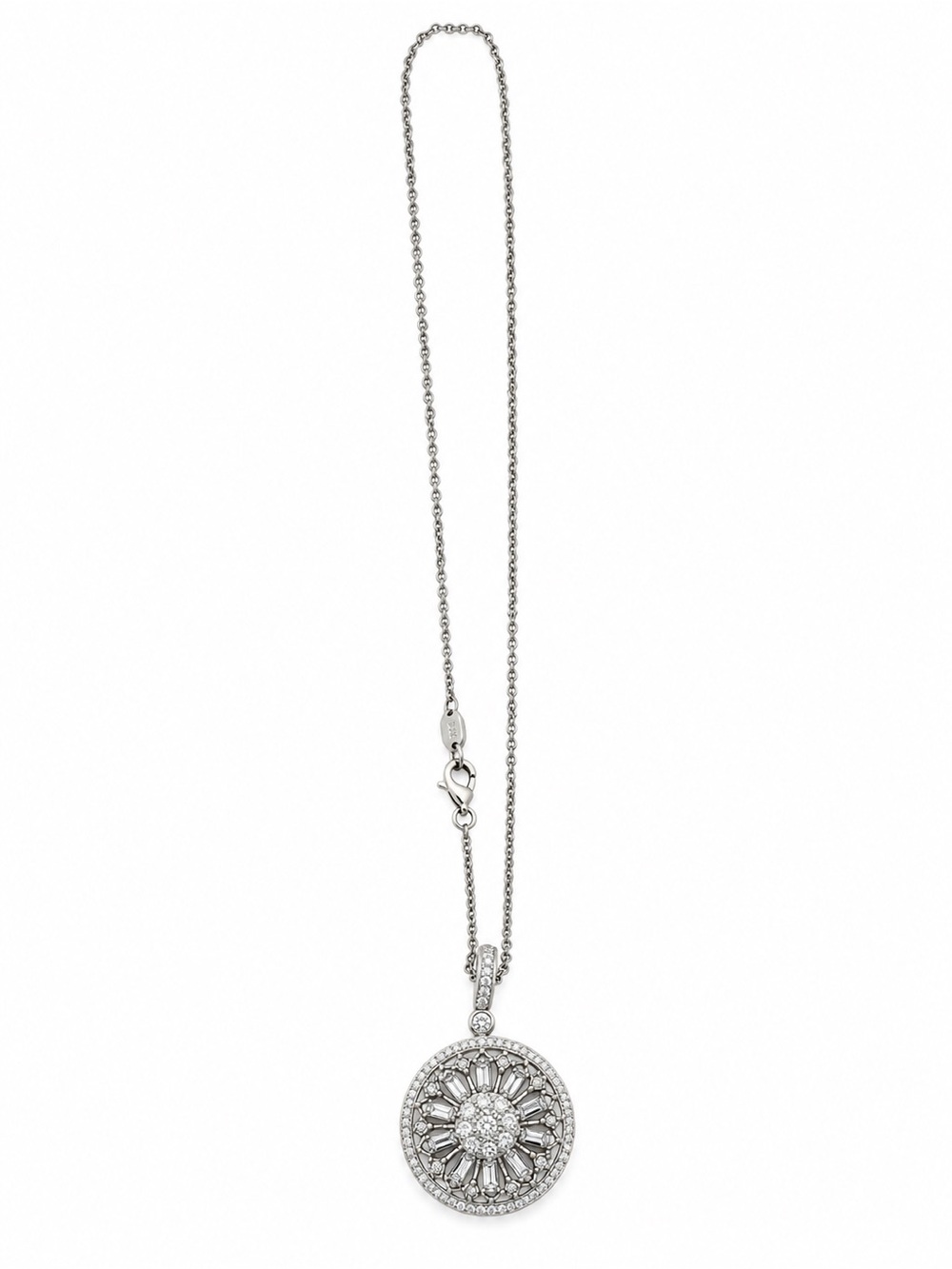EFFY Women’s 14K White Gold Diamond Baguette Round Sunburst Pendant Necklace